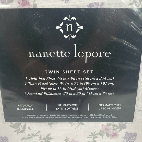 Nanette Lepore Floral 3 Piece Twin Sheet Set 100% Cotton - Picture 6 of 7